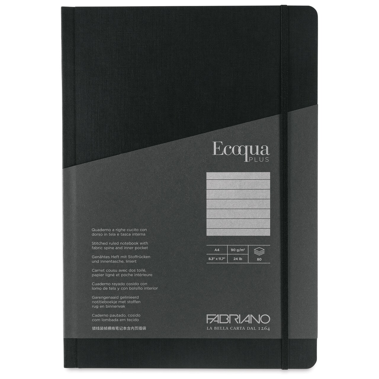 Fabriano Ecoqua Plus Fabric-Bound Notebook - Black, 8-1/4" x 11-7/10", Lined